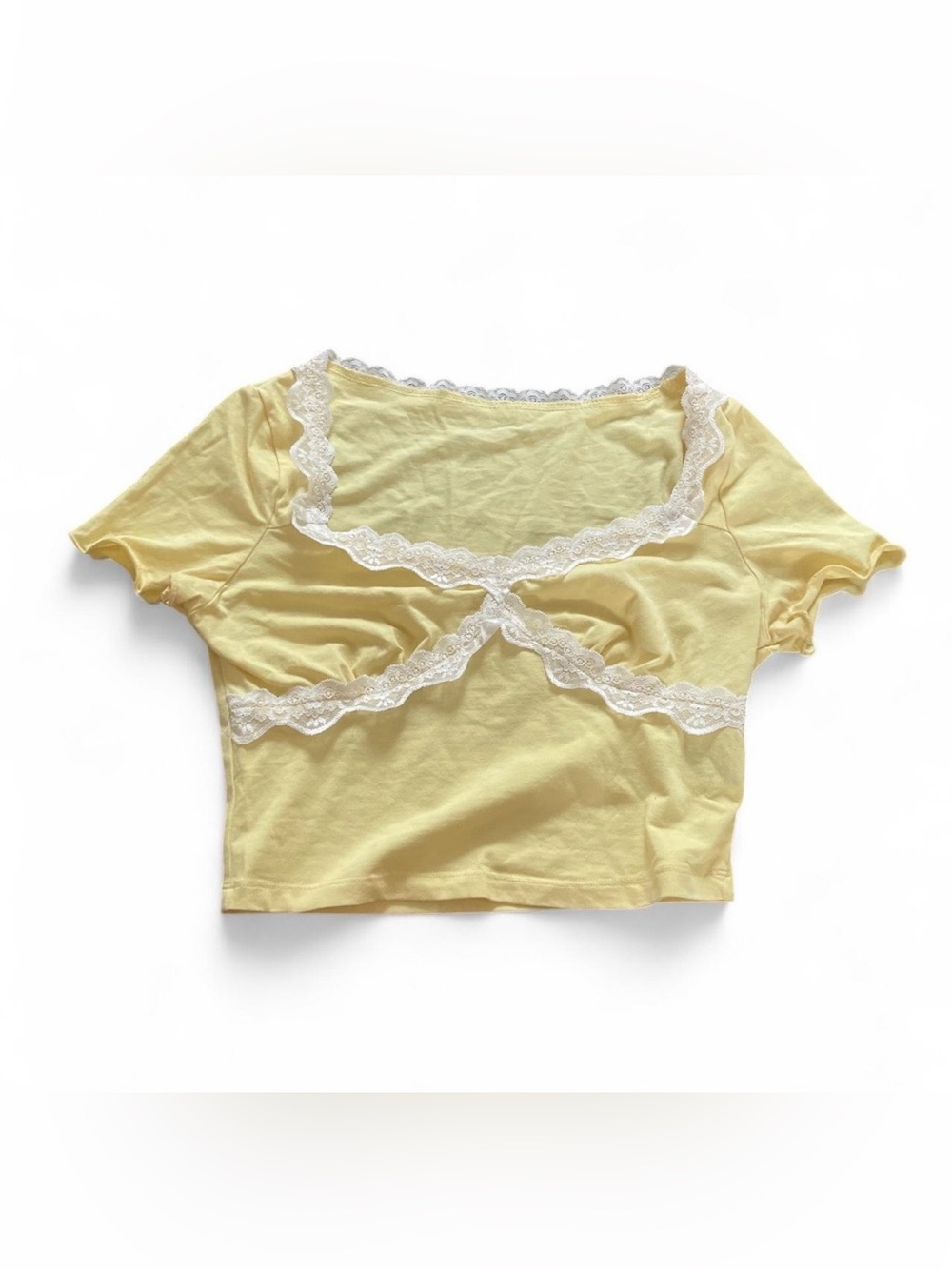 Women’s yellow crop top with lace
